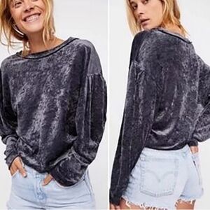 WE THE FREE Milan Layering Charcoal Oversized Velvet Top Sweater XS